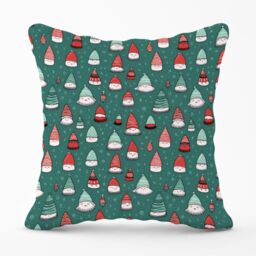 Warren Reed - Designer Hand Drawn Joyful Santa Hats Outdoor Cushion in Green - Size: 45 cm x 45 cm - thumbnail 1