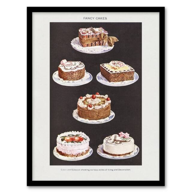 Artery8 Mrs Beeton Household Management Fancy Cakes Framed Art Picture Print in White - Size: A3 - image 1