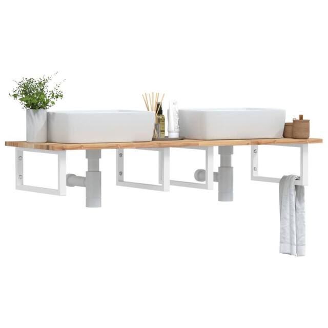 Berkfield Home Basin Shelf Wall Mounted Steel & Solid Wood Acacia in Brown - image 1