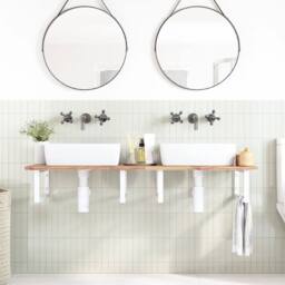 Berkfield Home Basin Shelf Wall Mounted Steel & Solid Wood Acacia in Brown - thumbnail 3