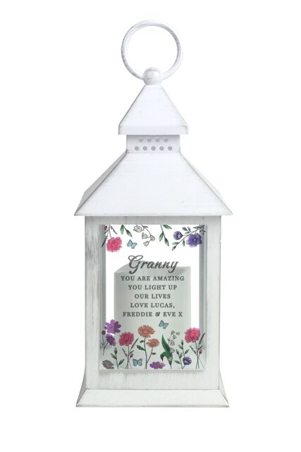 Personalised Memento Company Women's Personalised Wild Flowers LED Lantern in White - image 1