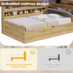 BTM 3FT Wooden Daybed Hydraulic LED USB Storage Natural - Size: Single - thumbnail 7
