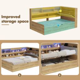 BTM 3FT Wooden Daybed Hydraulic LED USB Storage Natural - Size: Single - thumbnail 5