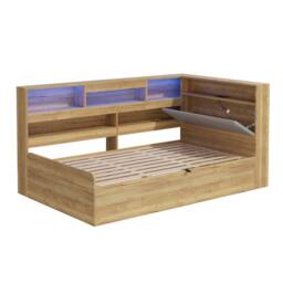 BTM 3FT Wooden Daybed Hydraulic LED USB Storage Natural - Size: Single - thumbnail 8