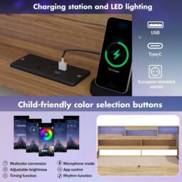 BTM 3FT Wooden Daybed Hydraulic LED USB Storage Natural - Size: Single - thumbnail 6