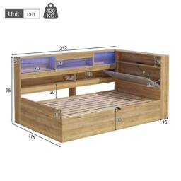 BTM 3FT Wooden Daybed Hydraulic LED USB Storage Natural - Size: Single - thumbnail 4