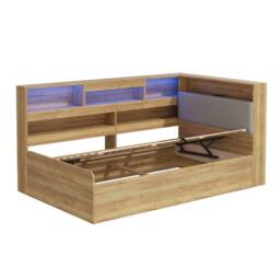 BTM 3FT Wooden Daybed Hydraulic LED USB Storage Natural - Size: Single - thumbnail 9