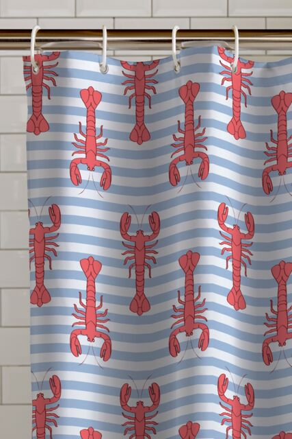 Catherine Lansfield 'Lobster' Shower Curtain Panel in Red - Size: 180 cm width x 180 cm drop - image 1
