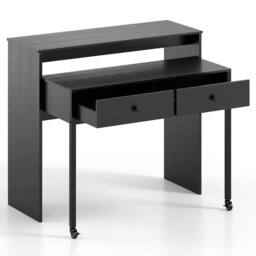 Costway Extendable Computer Desk Convertible Home Office Desk w/ Drawers in Black - thumbnail 3