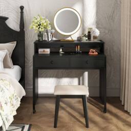 Costway Extendable Computer Desk Convertible Home Office Desk w/ Drawers in Black - thumbnail 6