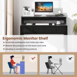 Costway Extendable Computer Desk Convertible Home Office Desk w/ Drawers in Black - thumbnail 8