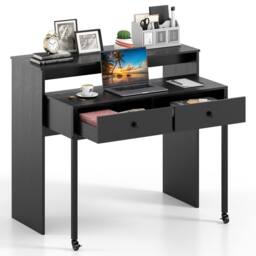 Costway Extendable Computer Desk Convertible Home Office Desk w/ Drawers in Black - thumbnail 4