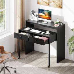 Costway Extendable Computer Desk Convertible Home Office Desk w/ Drawers in Black - thumbnail 5