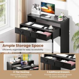 Costway Extendable Computer Desk Convertible Home Office Desk w/ Drawers in Black - thumbnail 7