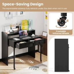 Costway Extendable Computer Desk Convertible Home Office Desk w/ Drawers in Black - thumbnail 9