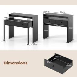 Costway Extendable Computer Desk Convertible Home Office Desk w/ Drawers in Black - thumbnail 2