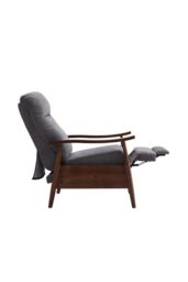 Living and Home Grey Manual Recliner with Walnut Colored Wooden Armrests - thumbnail 3