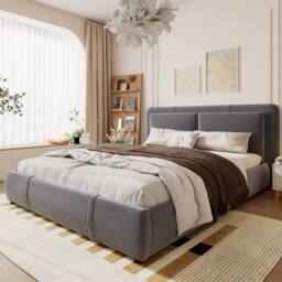 BTM Velvet Hydraulic Storage Bed, 4.5FT Double with Removable Headboard in Grey - thumbnail 4