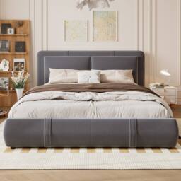 BTM Velvet Hydraulic Storage Bed, 4.5FT Double with Removable Headboard in Grey - thumbnail 2