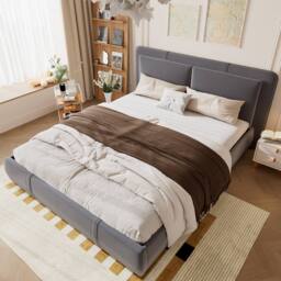 BTM Velvet Hydraulic Storage Bed, 4.5FT Double with Removable Headboard in Grey - thumbnail 5