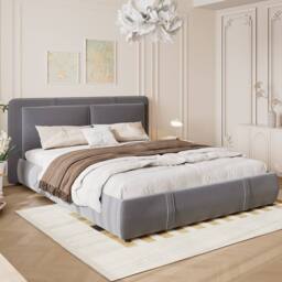 BTM Velvet Hydraulic Storage Bed, 4.5FT Double with Removable Headboard in Grey - thumbnail 3