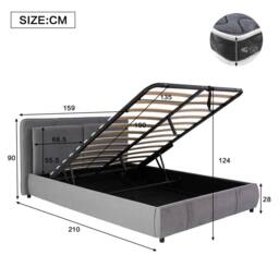 BTM Velvet Hydraulic Storage Bed, 4.5FT Double with Removable Headboard in Grey - thumbnail 9