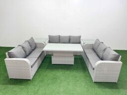Fimous PE Rattan Lounge Sofa Set 9 Seater Outdoor Garden Furniture Set w/ Adjustable Lifting Dining or Coffee Table 3 Seater Sofa 2 Side Table Light - thumbnail 1