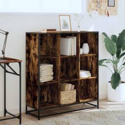Berkfield Home Bookcase Smoked Oak 97.5x33x107.5 cm Engineered Wood & Metal in Brown - thumbnail 3