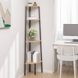 Berkfield Home 4-Tier Corner Shelf Light Brown & Black 45.5x31.5x150 cm - thumbnail 2