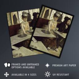 "Artery8 In a Cafe Absinthe Drinkers Edgar Degas Vintage Wall Art Print Poster in Grey - Size: W12"" x H16""" - thumbnail 2