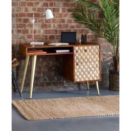 Indian Hub Edison Desk - Solid Mango Wood - L58 x W117 x H78 cm in Brown - thumbnail 4