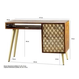 Indian Hub Edison Desk - Solid Mango Wood - L58 x W117 x H78 cm in Brown - thumbnail 5