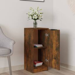 Berkfield Home Sideboard Smoked Oak 30x30x70 cm Engineered Wood - Size: 30 x 30 x 70 cm - thumbnail 1