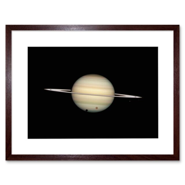 Artery8 Wall Art Print Hubble Space Astronomy Four Moon Transit Around Parent Planet Saturn Ring Plane Crossing w/ Titan Minas Dione Enceladus - image 1