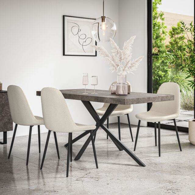 More4Homes Donni Dining Table & Chairs - Concrete Effect Table Top w Black Legs + Maya Boucle Dining Chair Set Of 6 in Ivory - image 1