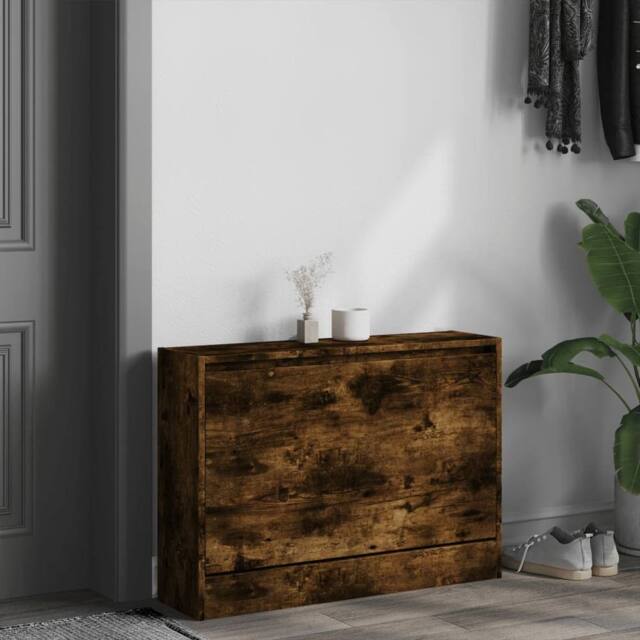 Berkfield Home Shoe Cabinet Smoked Oak 80x21x57 cm Engineered Wood in Brown - Size: 80 x 21 x 57 cm - image 1