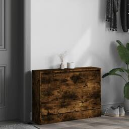 Berkfield Home Shoe Cabinet Smoked Oak 80x21x57 cm Engineered Wood in Brown - Size: 80 x 21 x 57 cm - thumbnail 1