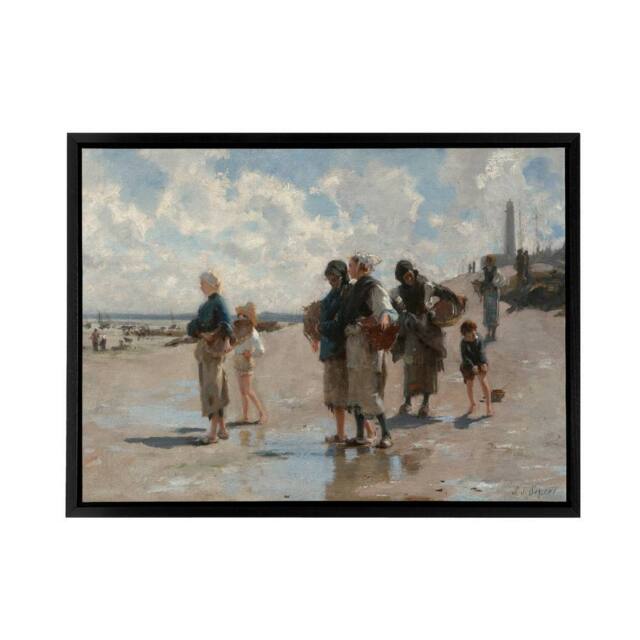 "Artery8 John Singer Sargent Fishing For Oysters Framed Canvas Wall Art Print in Blue - Size: W18"" x H24""" - image 1