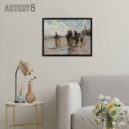 "Artery8 John Singer Sargent Fishing For Oysters Framed Canvas Wall Art Print in Blue - Size: W18"" x H24""" - thumbnail 3