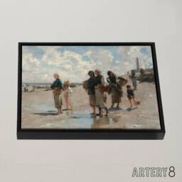 "Artery8 John Singer Sargent Fishing For Oysters Framed Canvas Wall Art Print in Blue - Size: W18"" x H24""" - thumbnail 2