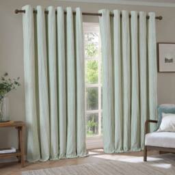 Yard Hebden 100% Cotton Blackout Eyelet Curtain Pair in Pale Green - Size: 229 cm width x 229 cm drop - thumbnail 2