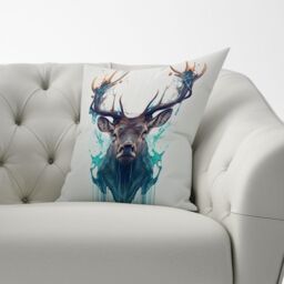 Warren Reed - Designer Stag Face Splashart Cushions in White - Size: 60 cm x 60 cm - thumbnail 3