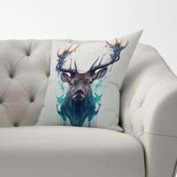 Warren Reed - Designer Stag Face Splashart Cushions in White - Size: 60 cm x 60 cm - thumbnail 2