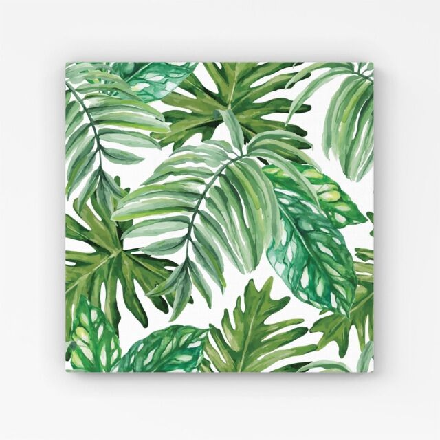 "Warren Reed - Designer Exotic Rainforest Leaves Canvas in Green - Size: W30"" x H30""" - image 1