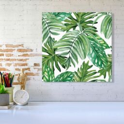 "Warren Reed - Designer Exotic Rainforest Leaves Canvas in Green - Size: W30"" x H30""" - thumbnail 2