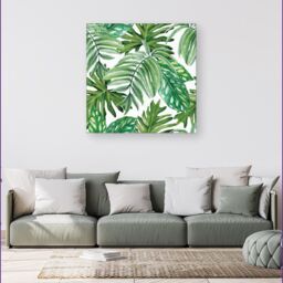 "Warren Reed - Designer Exotic Rainforest Leaves Canvas in Green - Size: W30"" x H30""" - thumbnail 4