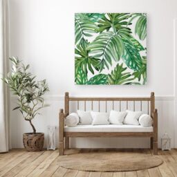 "Warren Reed - Designer Exotic Rainforest Leaves Canvas in Green - Size: W30"" x H30""" - thumbnail 3