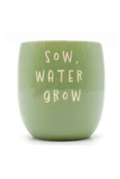 Upper Street Home Set Of 3 Ceramic Flower Pots On Tray, Green Slogan Design Planters, Plant Pot Display, Indoor Plant Containers in Light Green - thumbnail 5