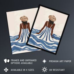 "Artery8 Woman in Blue White Stripy Summer Holiday Dress Wall Art Print - Size: W12"" x H16""" - thumbnail 2
