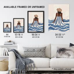 "Artery8 Woman in Blue White Stripy Summer Holiday Dress Wall Art Print - Size: W12"" x H16""" - thumbnail 3